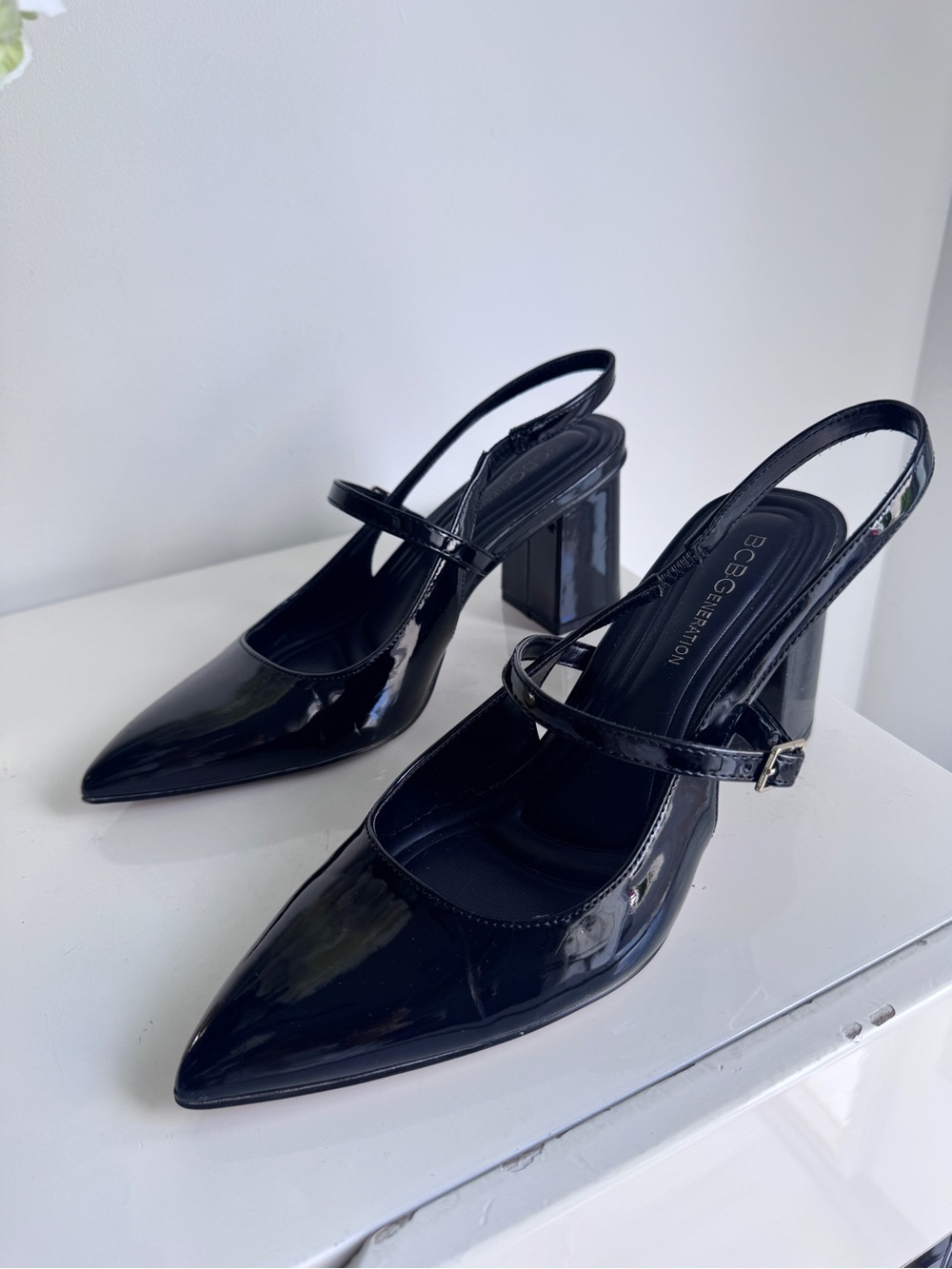 BCBGeneration Black Patent Mary Jane Slingback Pumps